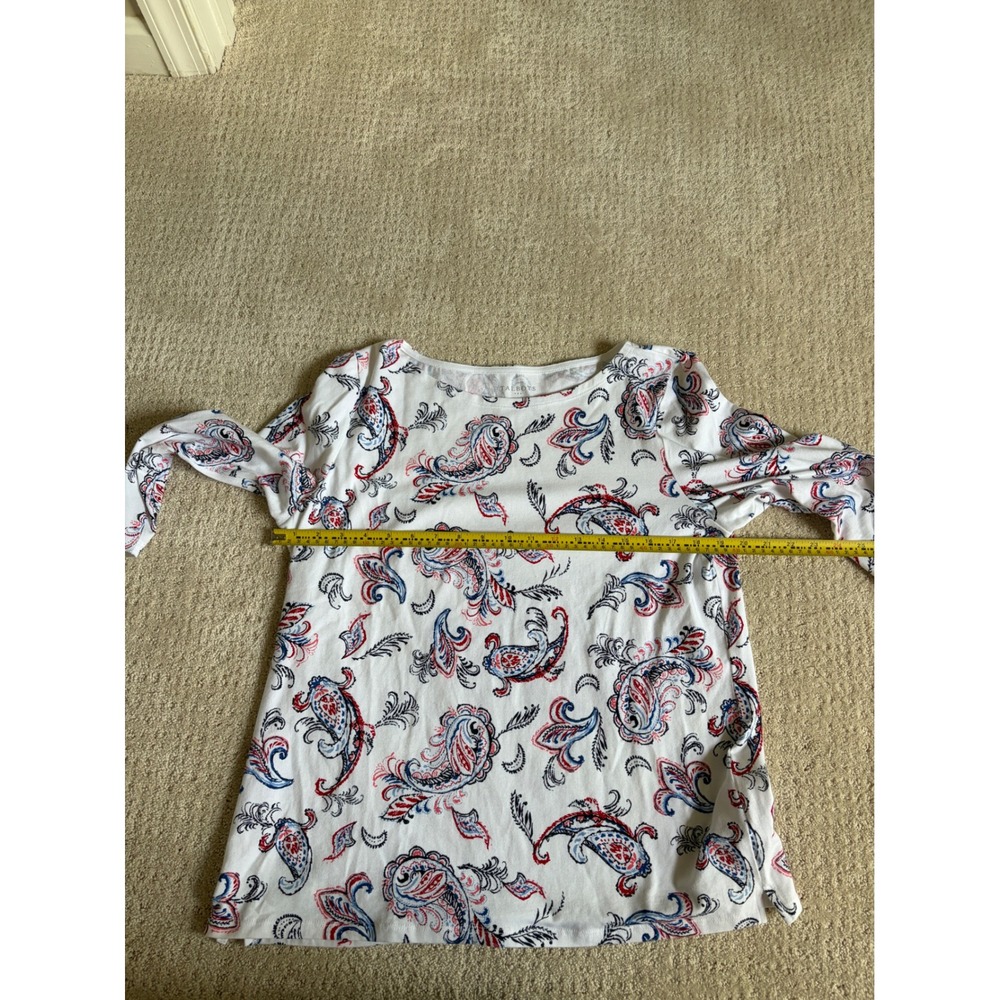 Talbots Womens Red White Blue Paisley Boat Neck Long Sleeve Cotton Top Size L